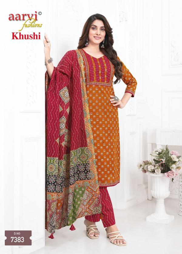 Aarvi Khushi Vol-1 – Ajrakh Style Kurti Pant With Dupatta